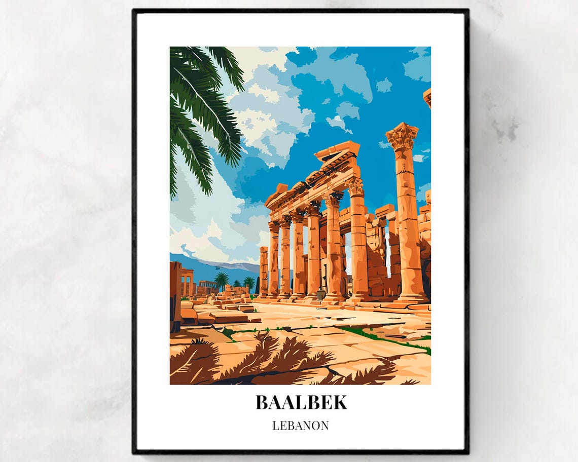 Baalbek Lebanon Ancient Roman Temple Ruins Columns Art Poster
