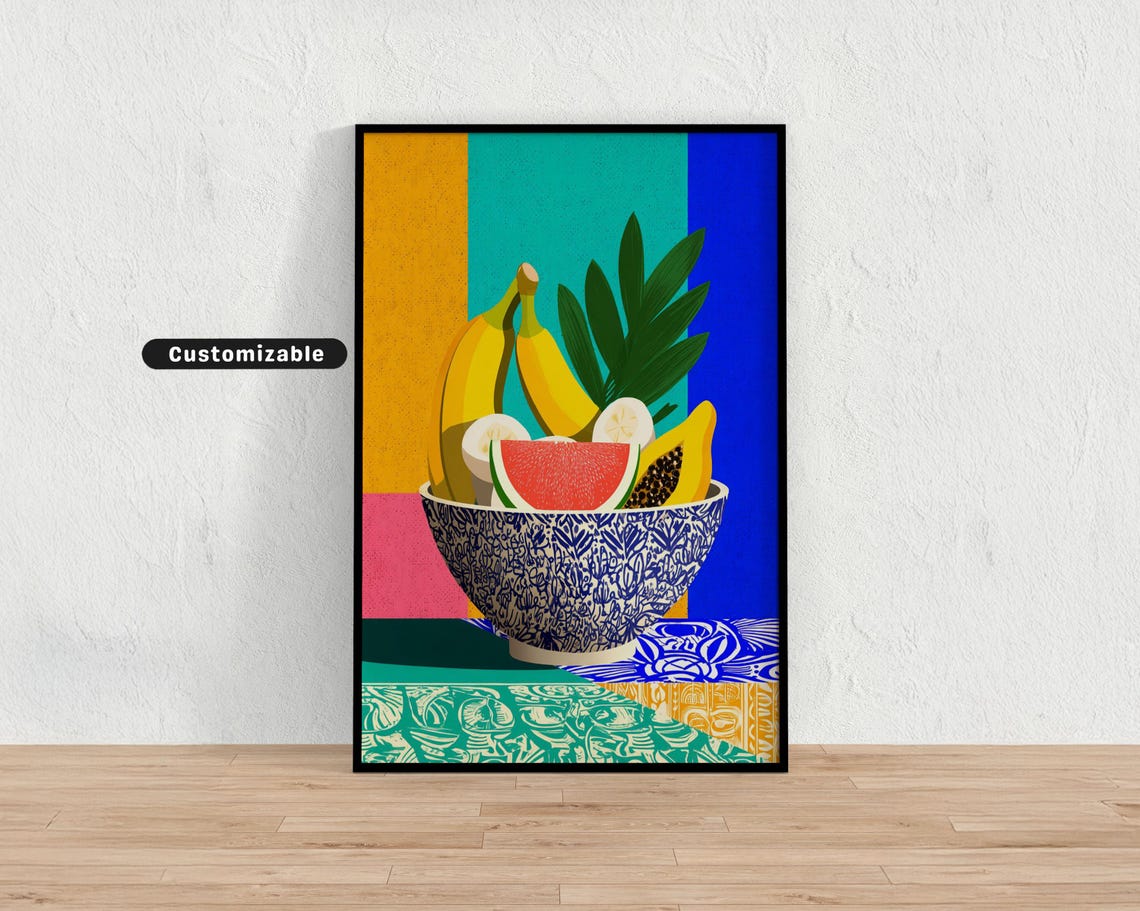 Colorful Pop Art Fruit Bowl Still Life Modern Kitchen Bold Wall Poster