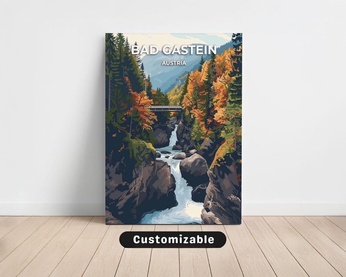 Bad Gastein Austria Colorful Autumn Gorge River Travel Poster