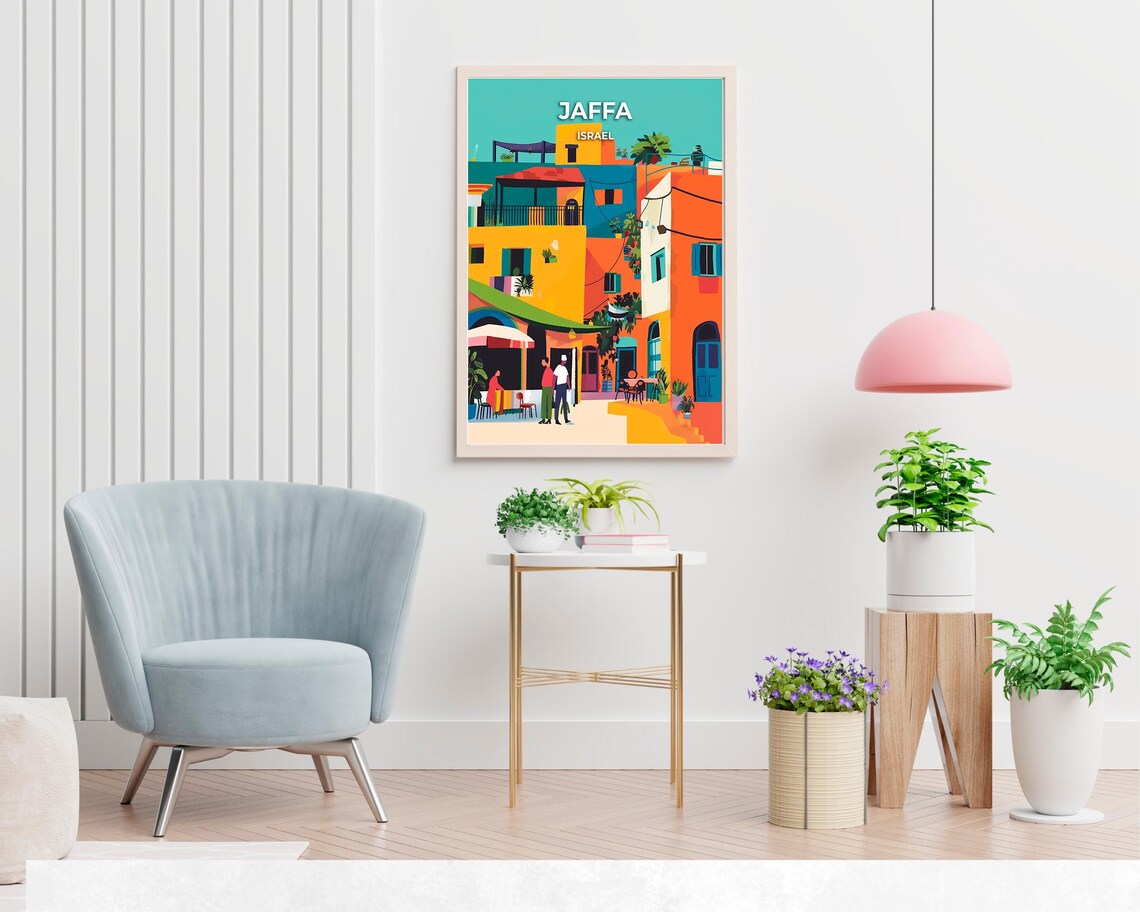 Jaffa Israel Flea Market Courtyard Colorful Houses Cafe Travel Poster - Image 2
