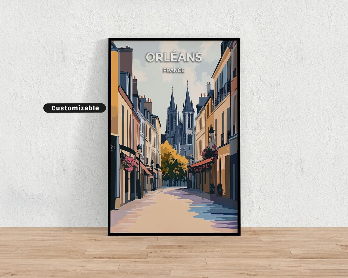 Orléans France Historic Old Town Street Cathedral Travel Poster