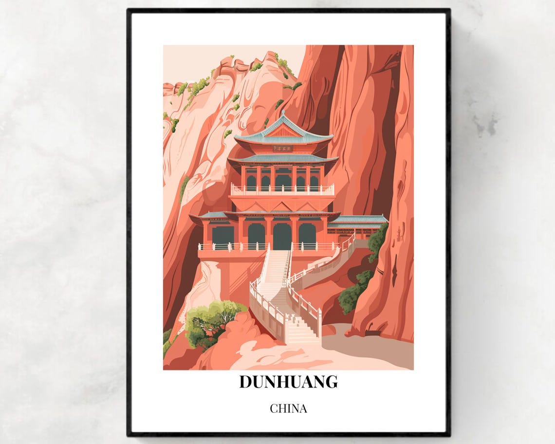 Mogao Caves Travel Print Wall Art Dunhuang China City Print Mogao Caves Travel Gift Mogao Caves Poster Travel Gift