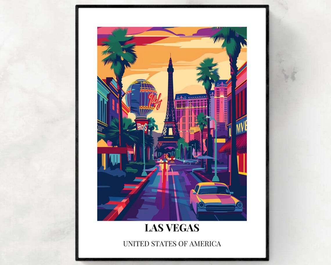 Las Vegas Travel Print Wall Art Las Vegas Nevada City Print Las Vegas Travel Gift Las Vegas City Poster Travel Gift