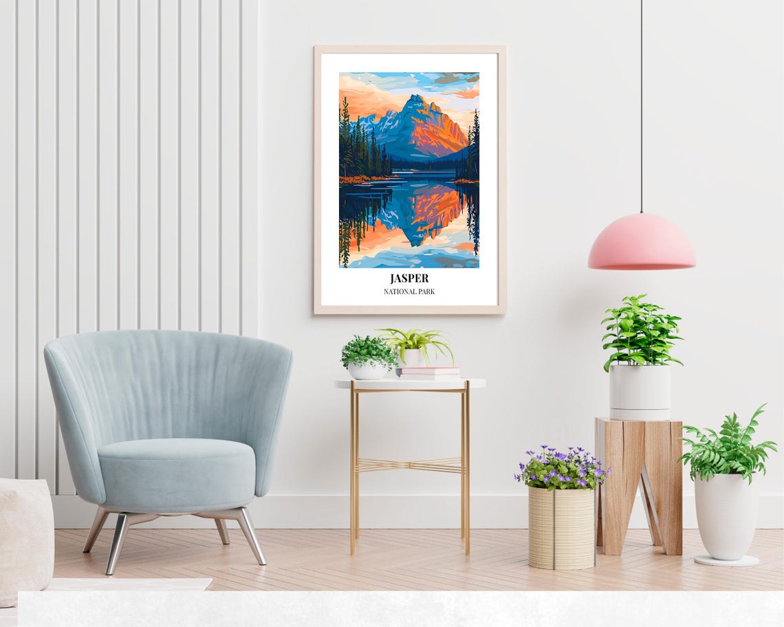 Jasper National Park Snowy Peak Lake Reflection Sunset Poster - Image 2
