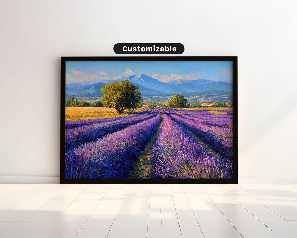 Lavender Fields in Bloom Rolling Hills Purple Landscape Art Poster