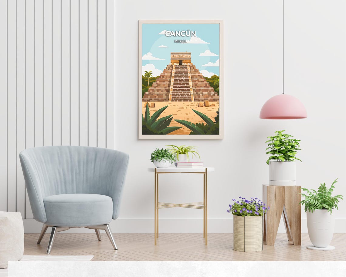 Cancun Mexico Poster with El Castillo Pyramid at Chichen Itza - Image 2