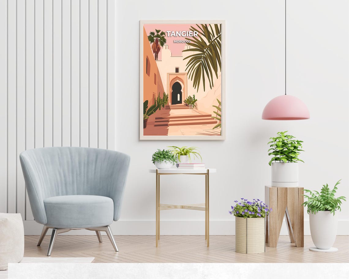 Tangier Morocco Arched Doorway Palm Courtyard Scene Travel Poster - Image 2