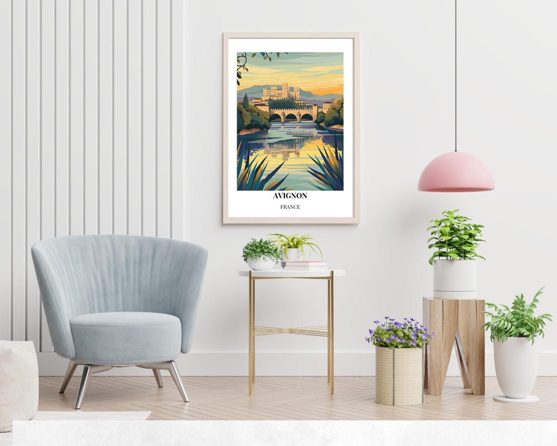 Avignon France Palace Bridge Sunset River Travel Poster Artwork - Image 2