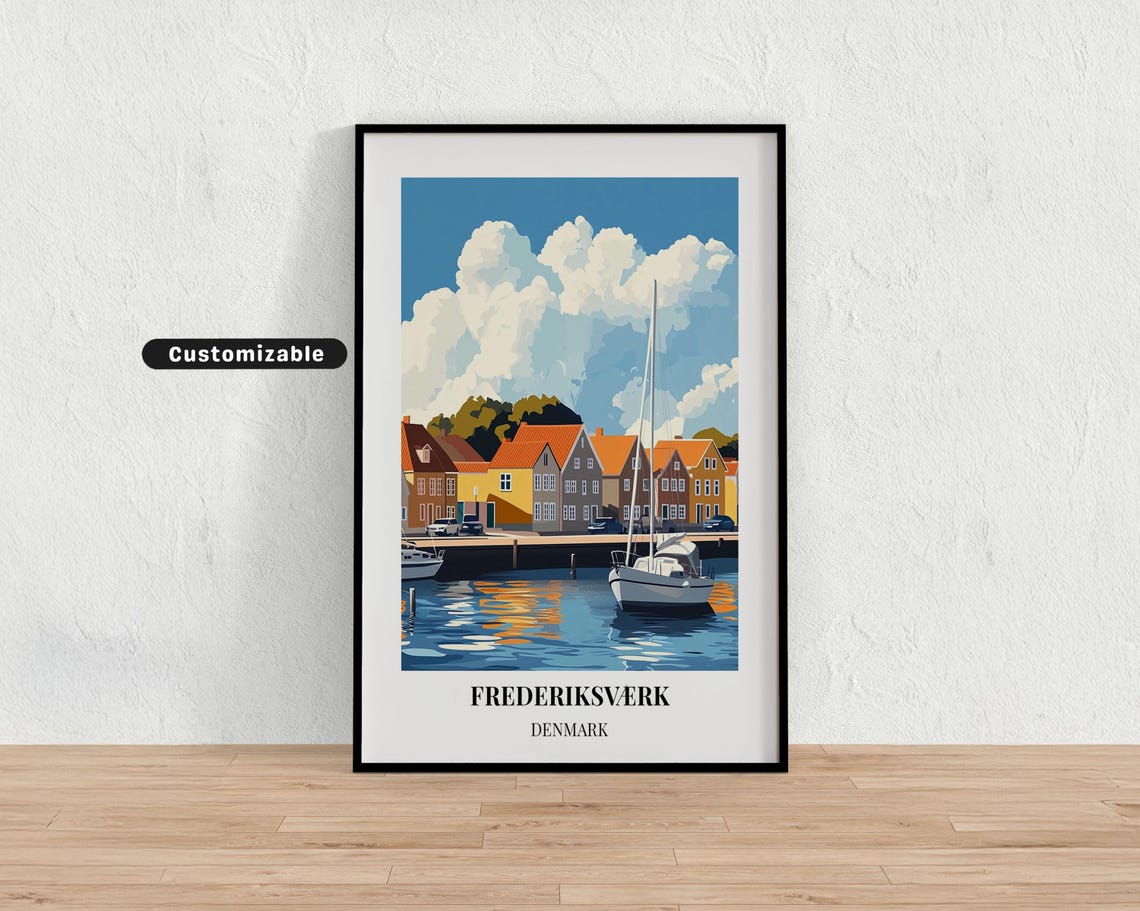 Customizable Frederiksværk Denmark Harbour Sailboat Travel Poster