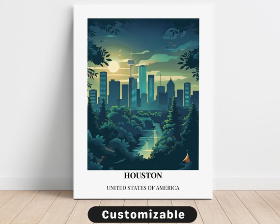Houston Texas Retro Travel Poster With White Border City Art