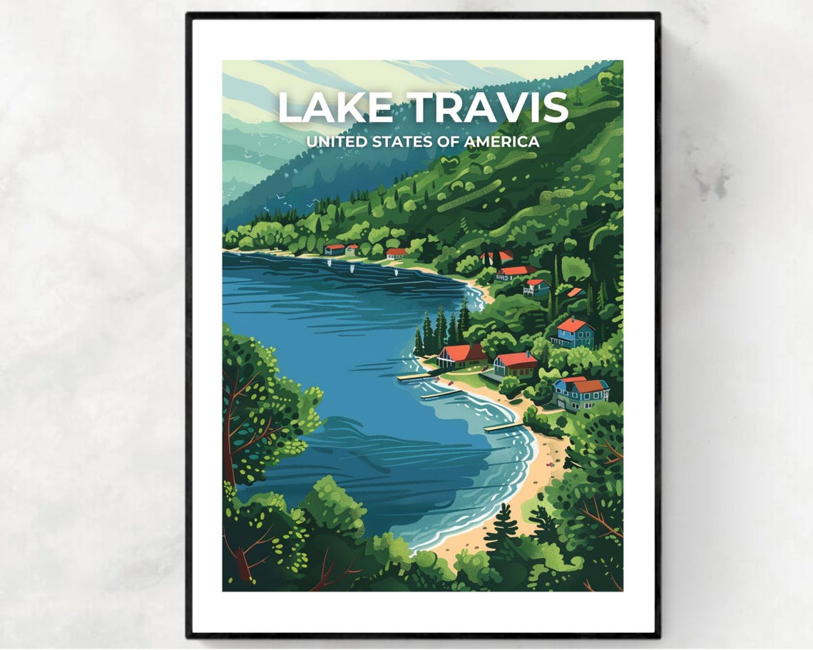 Lake Travis Shoreline Cabins Hill Country Classic Travel Poster