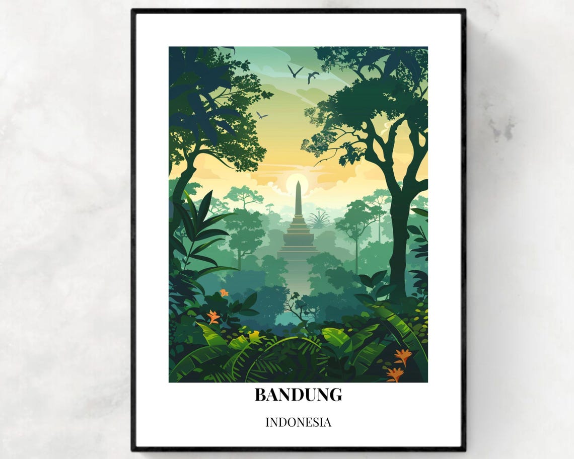 Bandung Misty Sunrise Stupa Through Tropical Forest Indonesia Poster