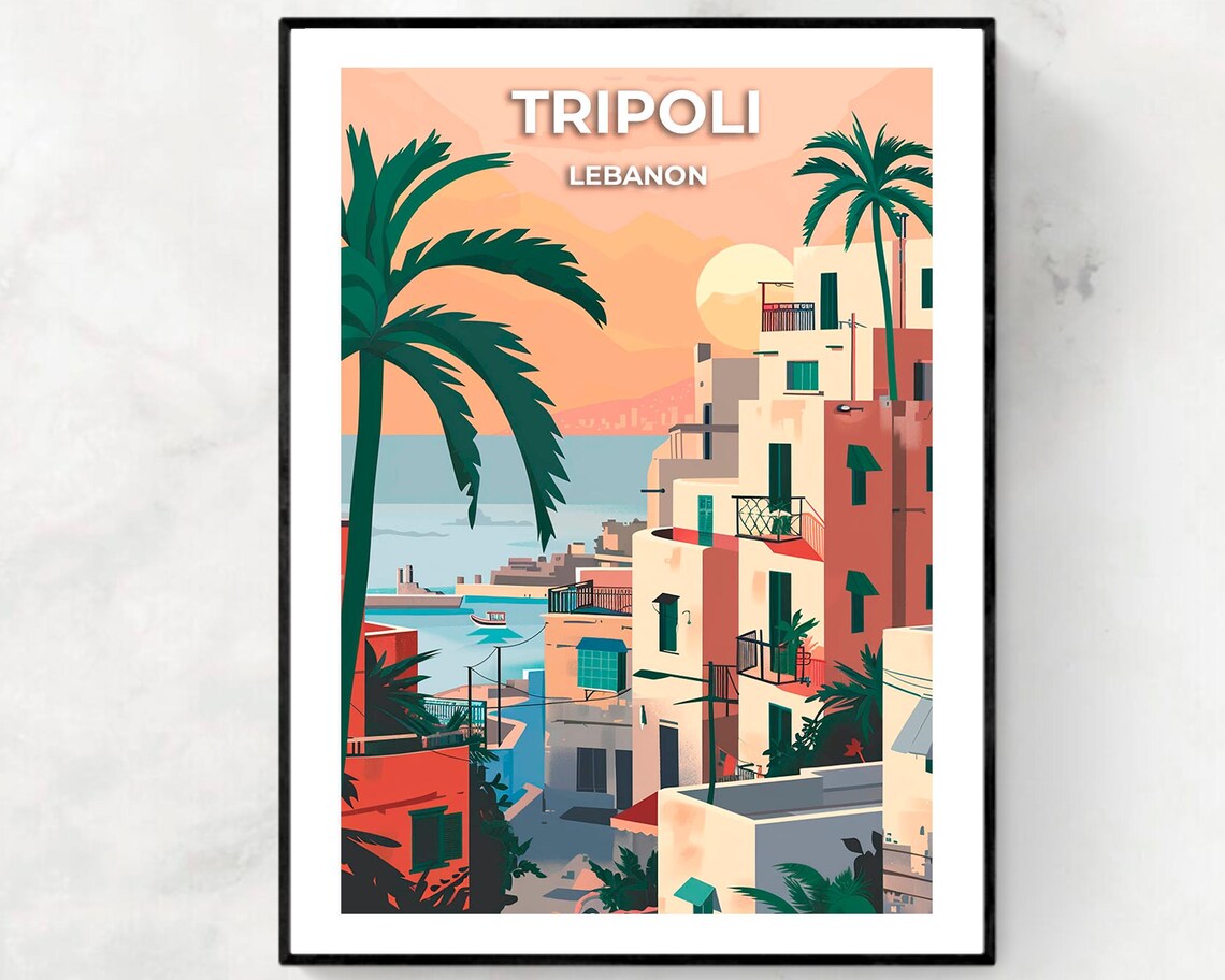 Tripoli Lebanon Sunset City Palms Harbor View Vintage Art Poster