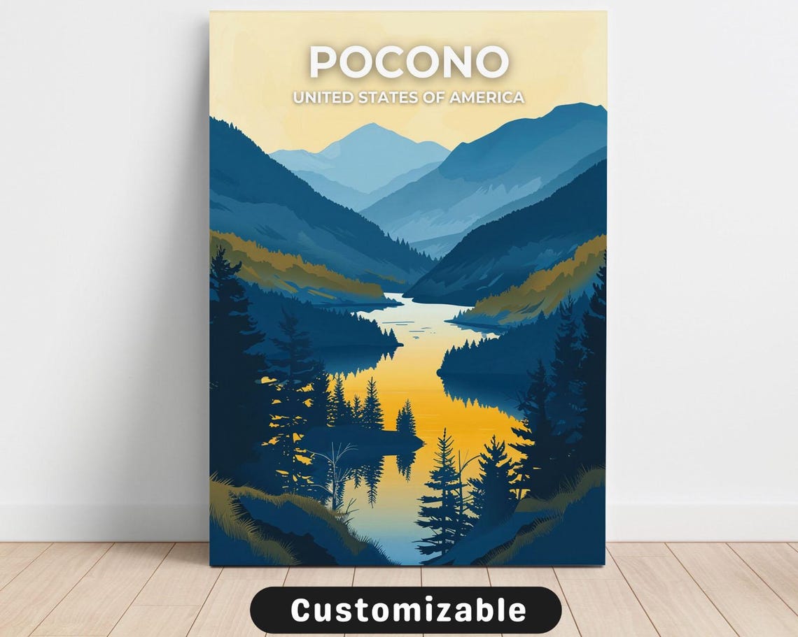Pocono Mountains Sunrise Lake Reflection Vintage Travel Poster