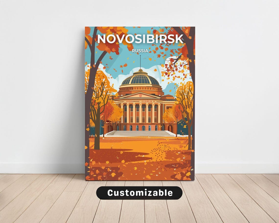 Novosibirsk Russia Autumn Foliage Domed Landmark Travel Poster