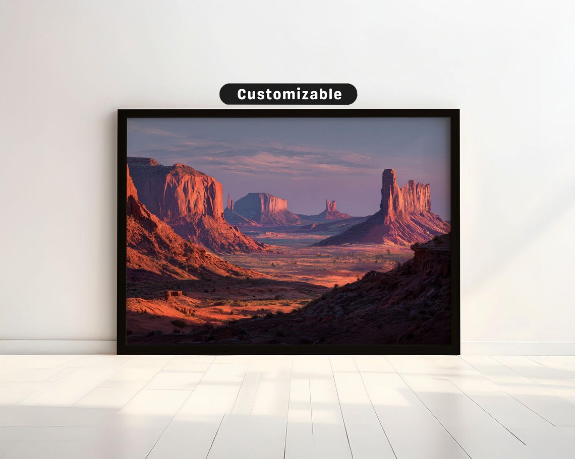 Golden Hour Desert Red Mesa Buttes Sunset Landscape Art Poster