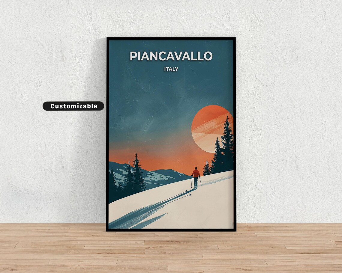Piancavallo Italy Sunset Ski Slope Retro Vintage Travel Poster