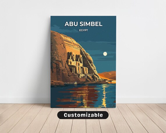 Abu Simbel Egypt Moonlit Night Ancient Temple Lake View Poster