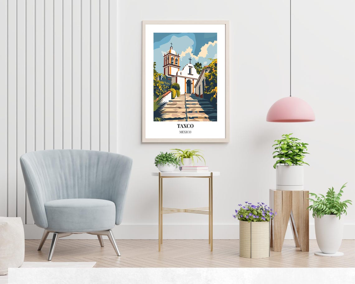 Taxco Mexico Stone Church Steps Historic Colonial Facade Poster - Image 2