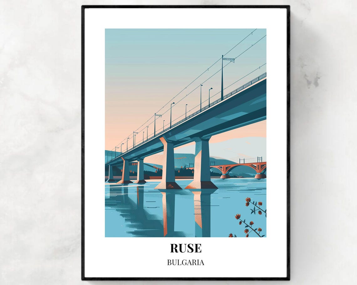 Ruse Bulgaria Bridge Sweeping Under Arch Danube Sunset View Poster