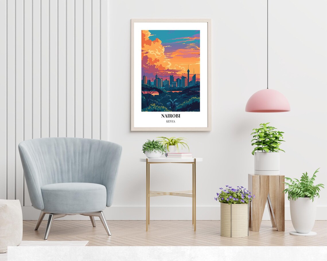 Nairobi Skyline Above Green Acacia Trees Kenya Travel Poster - Image 2