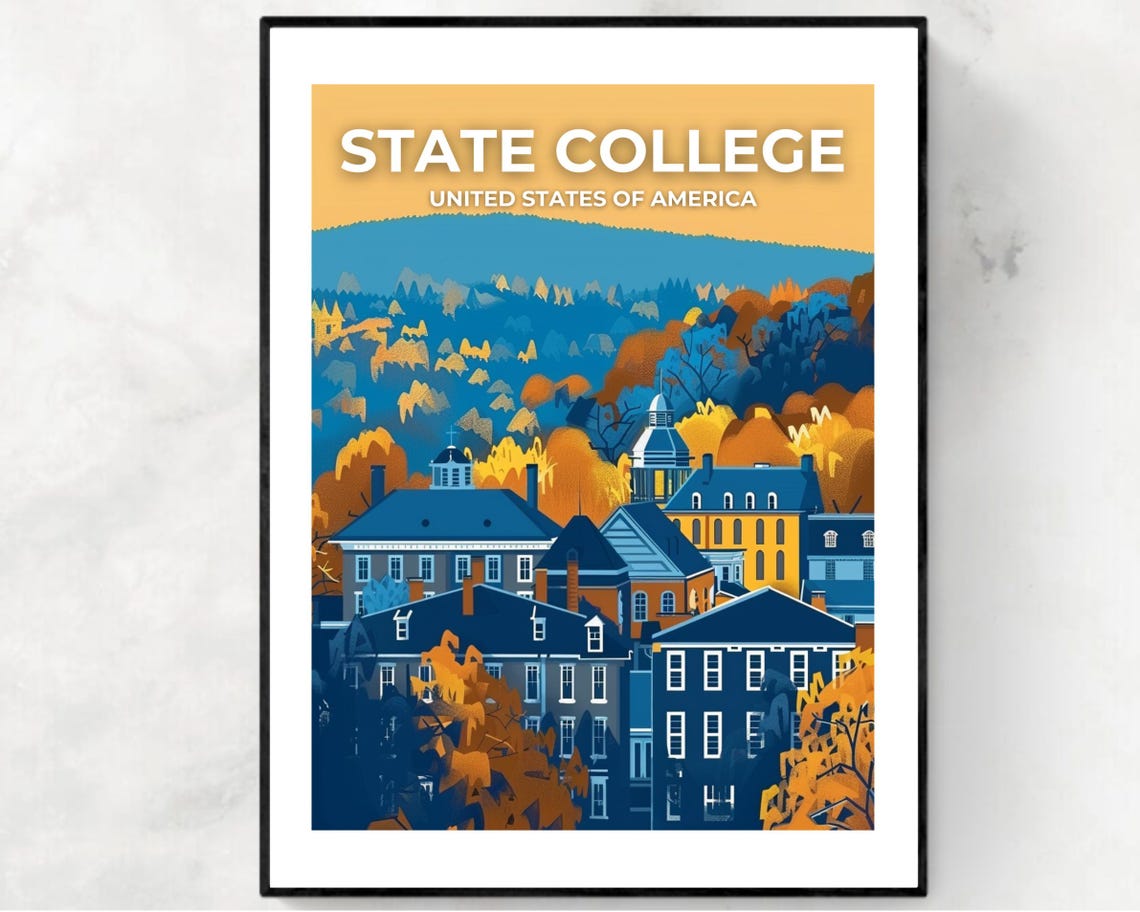 State College Pennsylvania Campus Sunset On Image Title Travel Poster