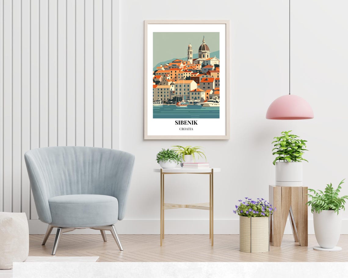 Sibenik Croatia Orange Rooftops Beneath the Cathedral Dome Poster - Image 2