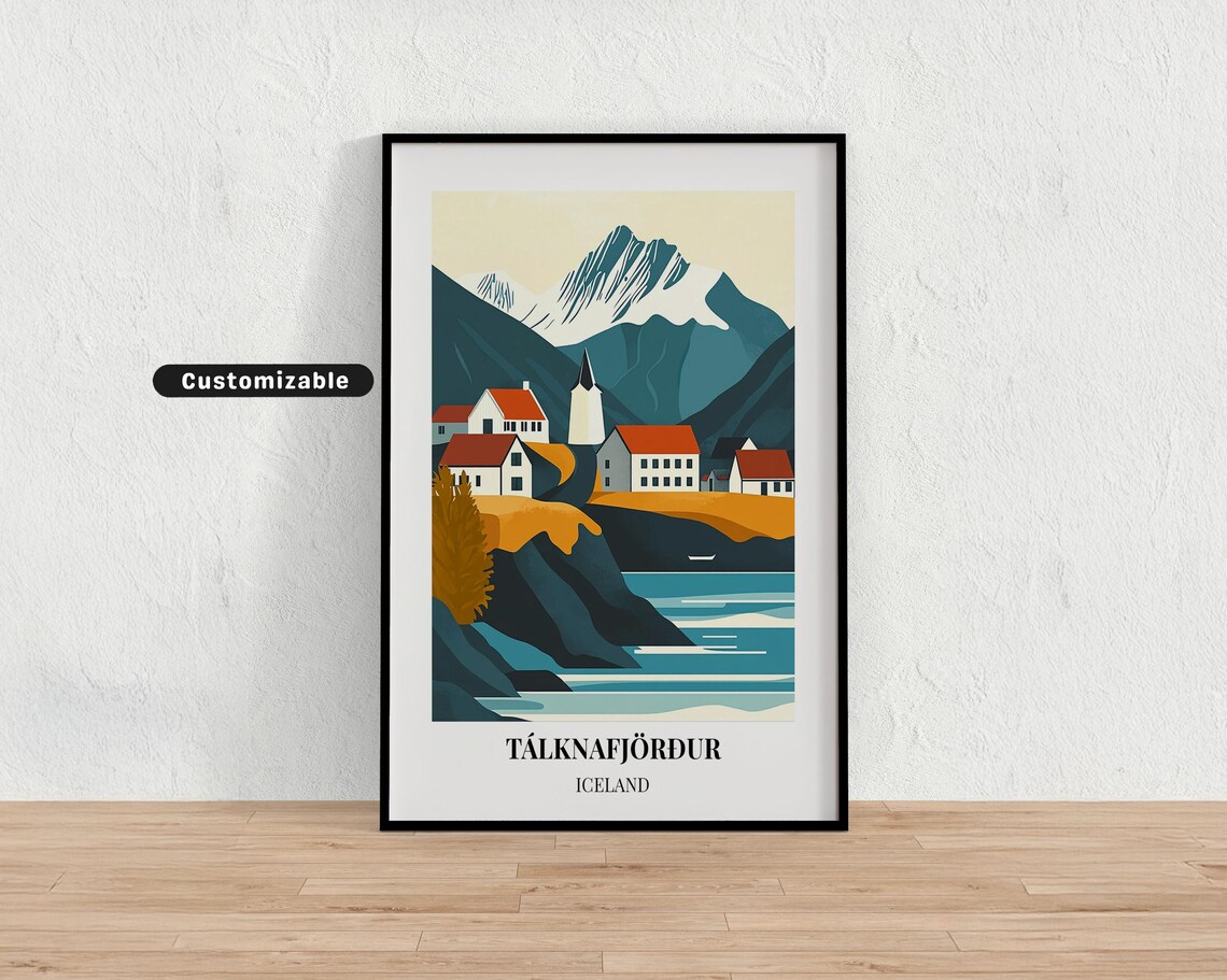 Talknafjordur Iceland Cliff Village Lighthouse Mountain View Poster