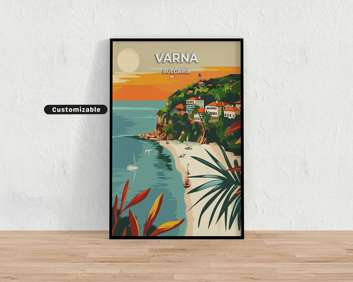 Varna Bulgaria Black Sea Beach Coast Vintage Travel Poster Art