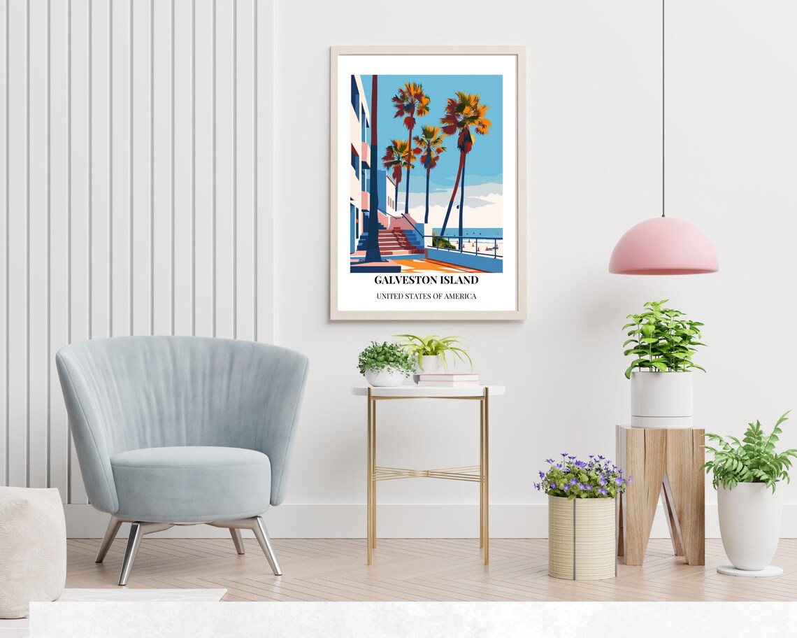 Galveston Island Palm Promenade Gulf View Texas Travel Poster - Image 2