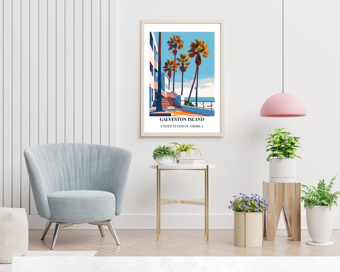 Galveston Island Travel Print Wall Art Galveston Island Texas City Print Galveston Island Travel Gift Galveston Island City Poster - Image 2