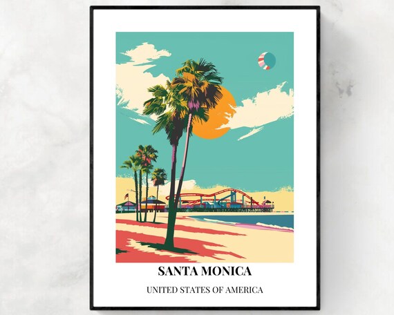Santa Monica California Pier Roller Coaster Retro Bottom Title Poster