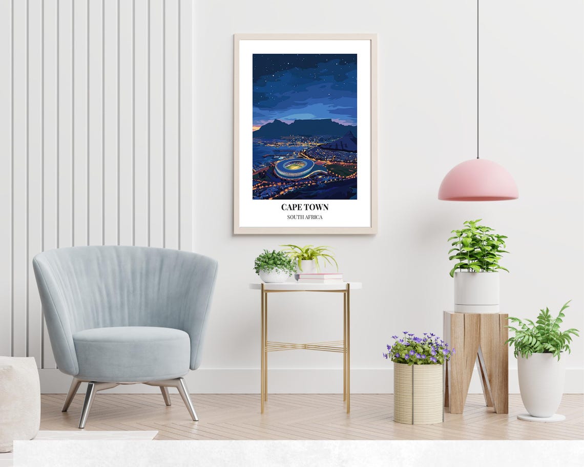 Cape Town Night Skyline and Stadium South Africa Travel Poster - Image 2