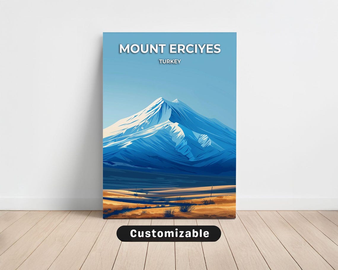 Mount Erciyes Turkey Blue Snow Peak Customizable Travel Poster
