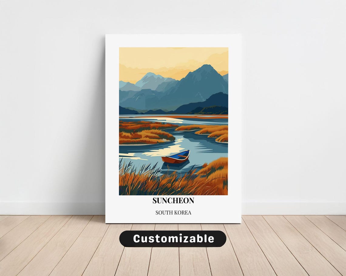Suncheon South Korea Mountain Lake Red Boat Scenic Sunrise Poster