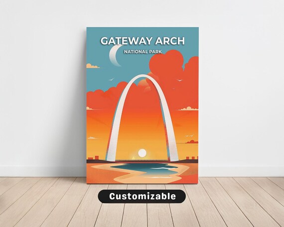 Gateway Arch National Park Bold Sunset Retro Style Travel Poster