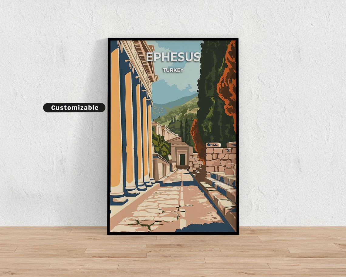 Ephesus Turkey Ancient Columned Street Ruins Vintage Travel Poster