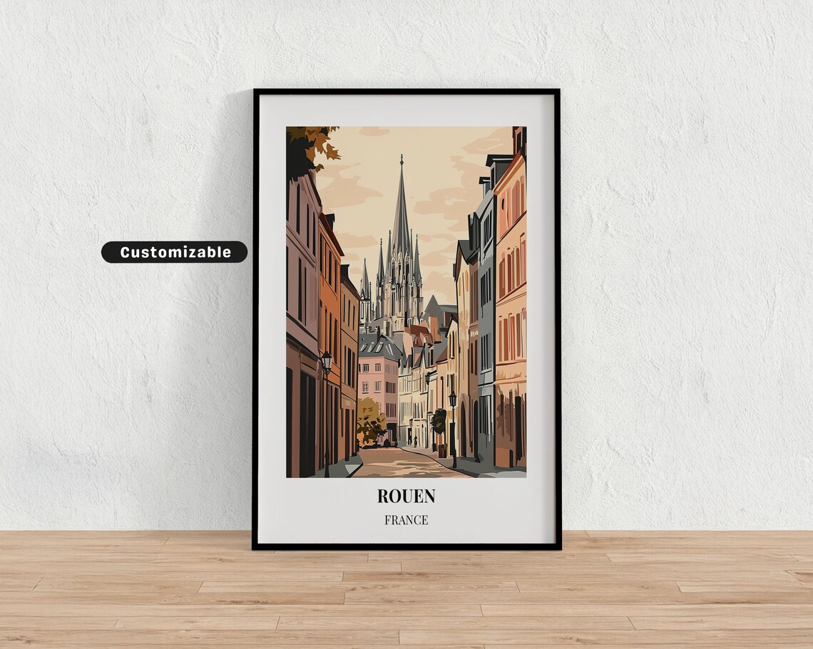 Rouen France Gothic Cathedral Historic Old Town Street Travel Poster