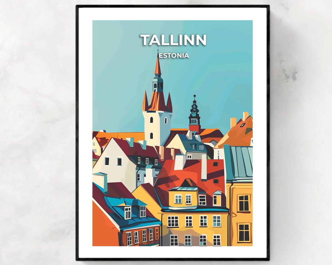 Tallinn Estonia Old Town Colorful Rooftops and Church Spire Poster