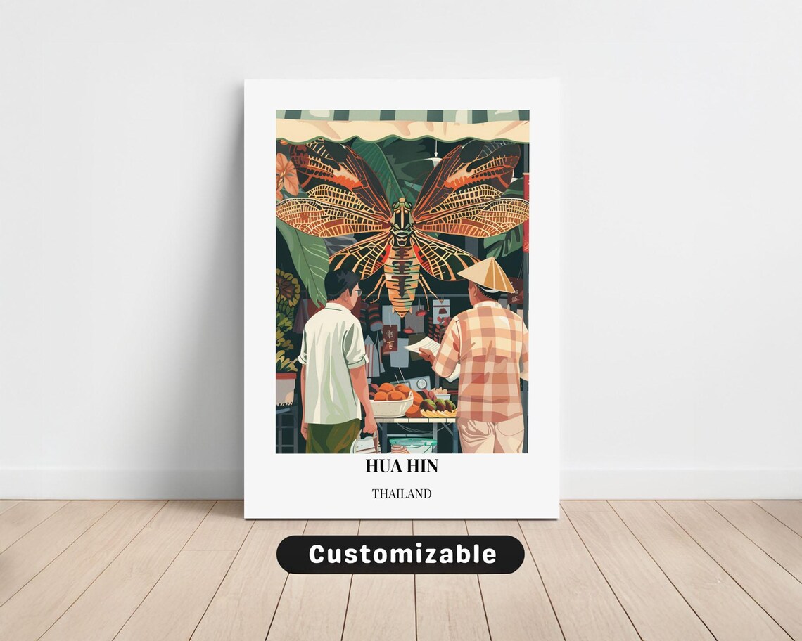 Hua Hin Thailand Street Market Stall Travel Poster Unique Art