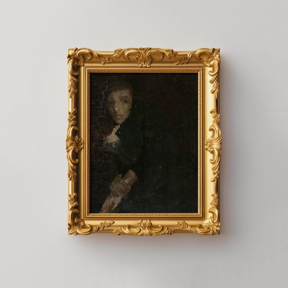 Vintage Portrait Oil Painting Print Moody Wall Art Cottage Core Wall Decor Neutral Wall Art