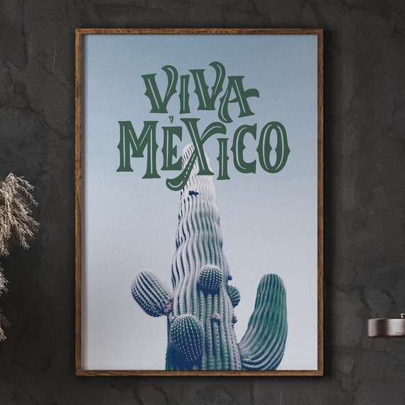 Mexico Art Poster Vintage Mexican Retro Print Green Cactus Decoration