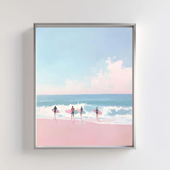 Surfer Beach Art Print, Tropical Ocean Waves