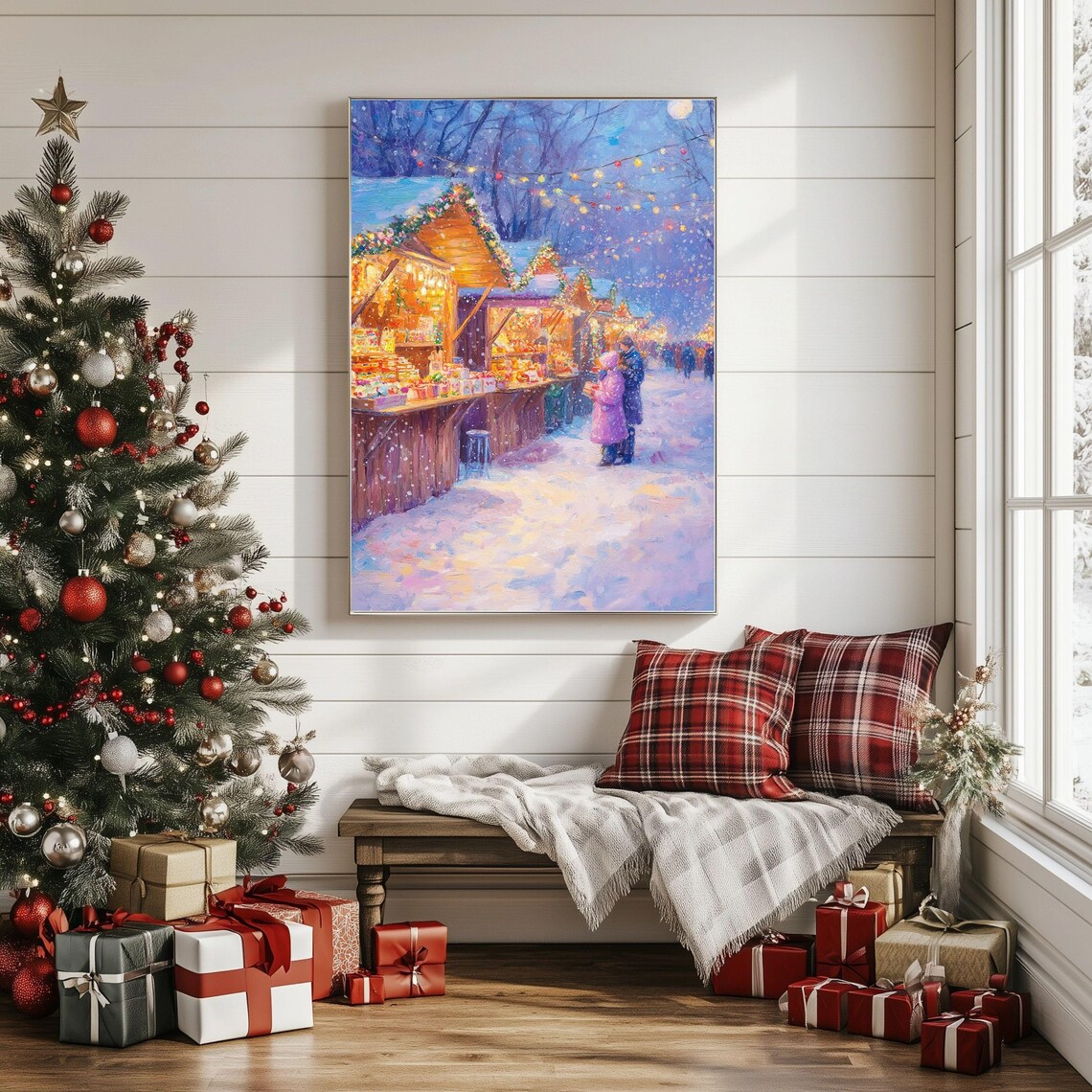 Christmas Market Art Print, Festive Holiday Scene - Image 5