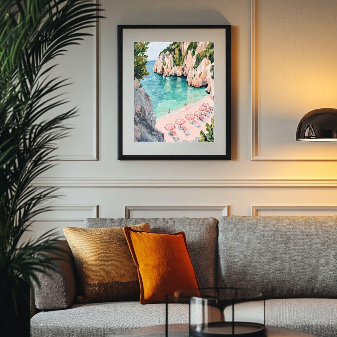 Coastal Beach Landscape, Mediterranean Seaside Painting - Image 3