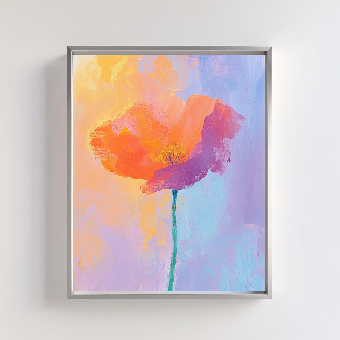 Single Orange Poppy Close Up Pastel Abstract Floral Art Poster