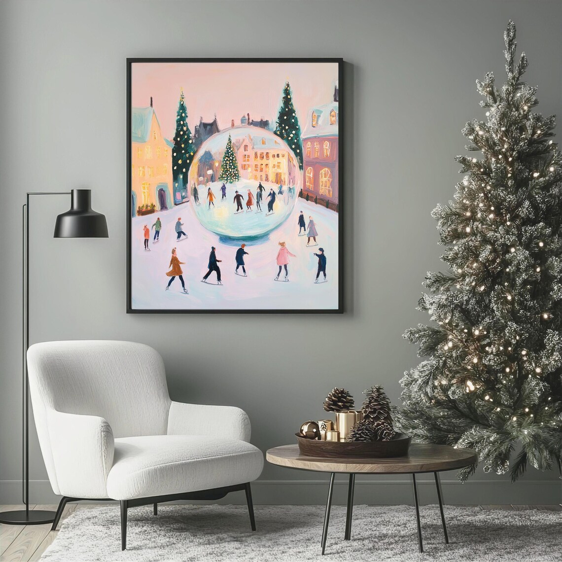Christmas Snow Globe, Ice Skating Holiday Scene - Image 4