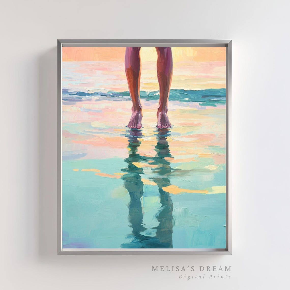 Bare Feet In Ocean Water Sunset Reflection Pastel Coastal Poster