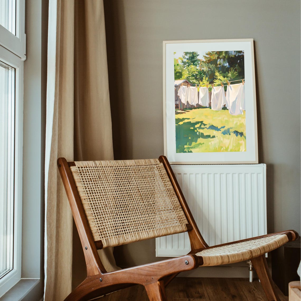 Sunlit Backyard Clothesline, Rustic Country Art Print - Image 3