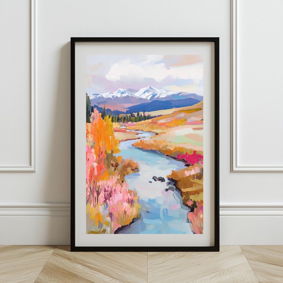 Autumn Landscape Art Print, Rustic River Scene - Image 2